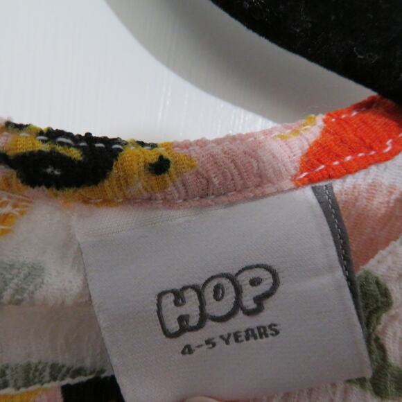 HOP Kids 4-5 Years Red Orange Peony Floral Dress Long Sleeve Ruffle Shoulder - Picture 4 of 5